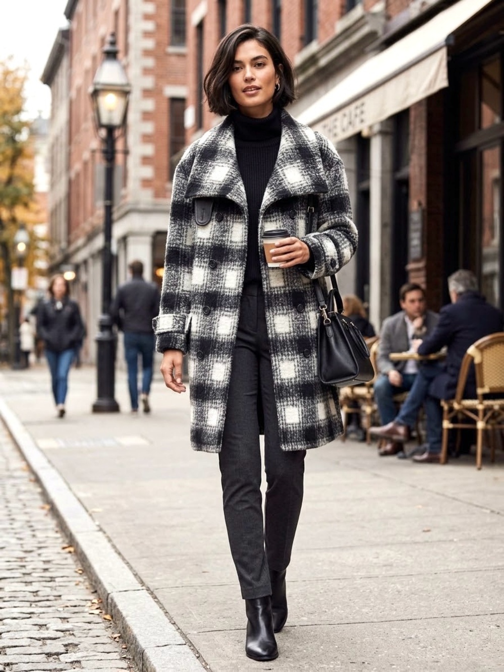 BANANA REPUBLIC Plaid Italian Wool Cocoon Coat Black White XS Fits S